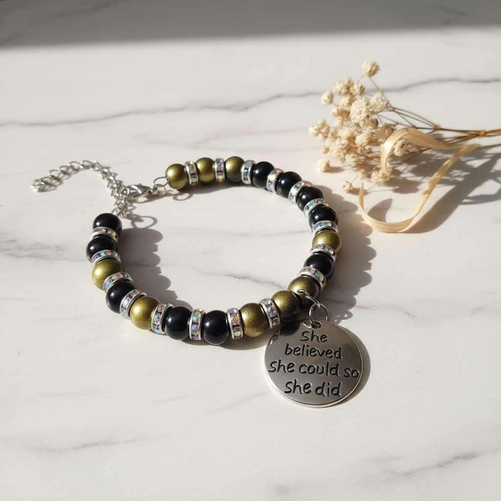 She believed she could so she did black gold acrylic bracelet lifestyle