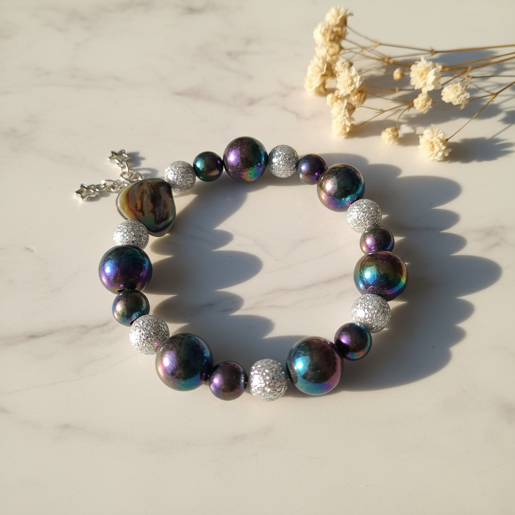 Dark iridescent glitter bracelet lifestyle