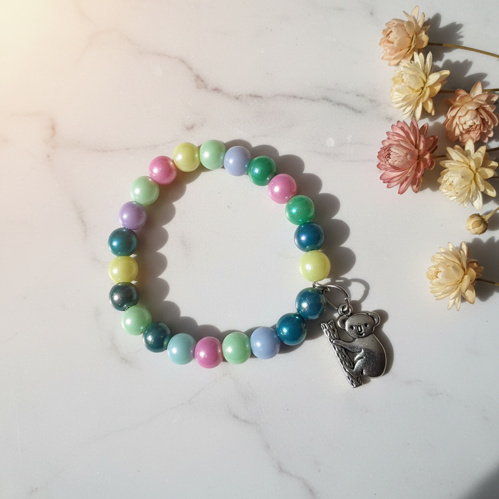 Pastel multicolor koala charm child bracelet lifestyle