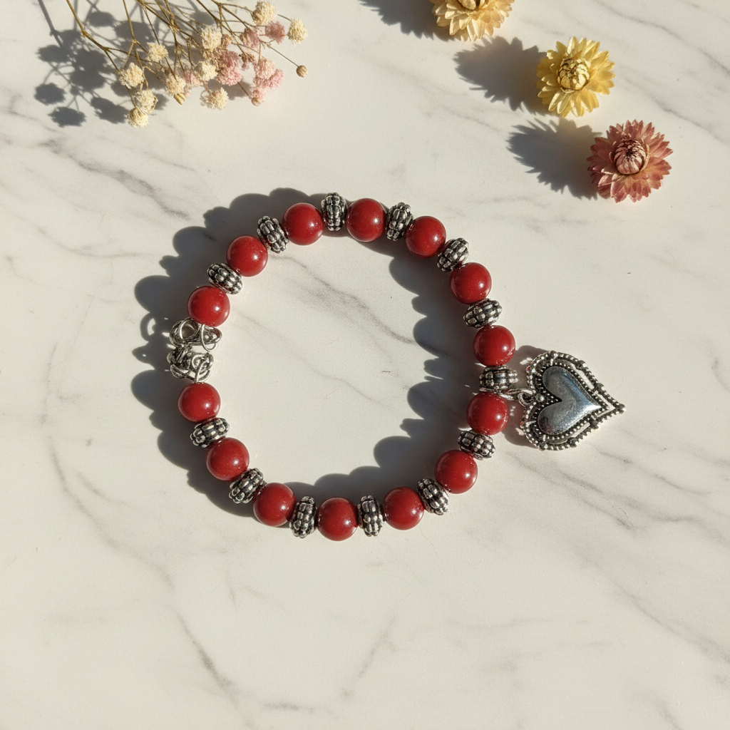 Red heart charm bracelet lifestyle